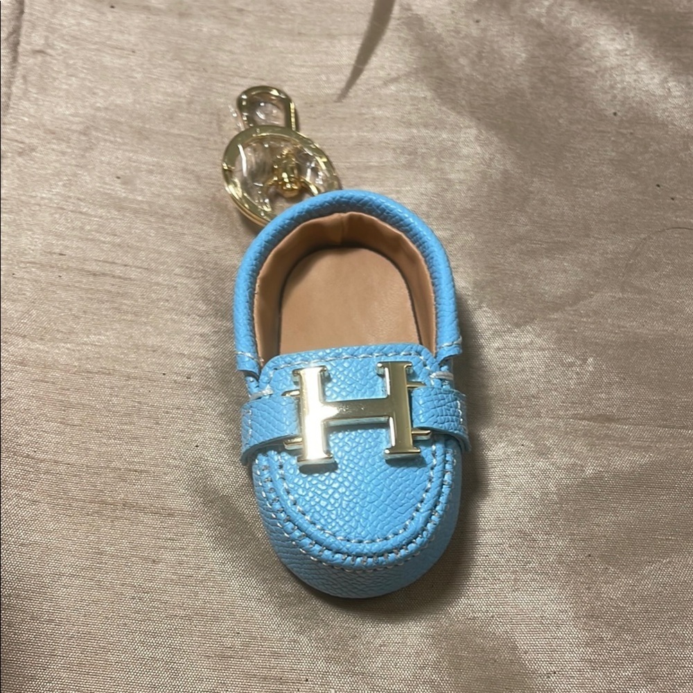 Blue Shoe Flat Loafer Gold Hardwear Keychain